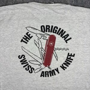 Vintage Swiss Army Knife T-Shirt‎ Men's XL Short Sleeve 90s USA Gray Flaws